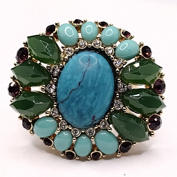 Large multi stone ring size 7 Gold Tone - Picture 9 of 13